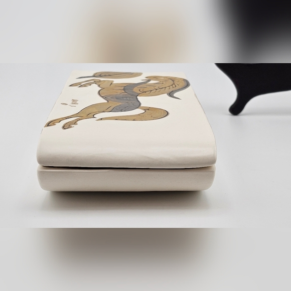 Sascha Brastoff Golden Gilt Gold Horse Ceramic Jewelry Trinket Box Tray Lid MCM - Picture 12 of 12